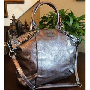 PRICE REDUCED! COACH /Crossbody in Pewter Metallic Leather. BEAUTIFUL!
